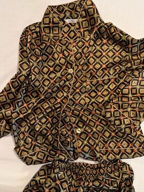 Victoria's Secret Black, Gold & Red Geometric Satin Top
